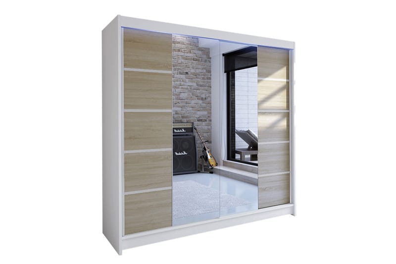 Garderobe + LED - Hvit | Eik - Oppbevaring - Klesoppbevaring - Garderober & garderobesystem