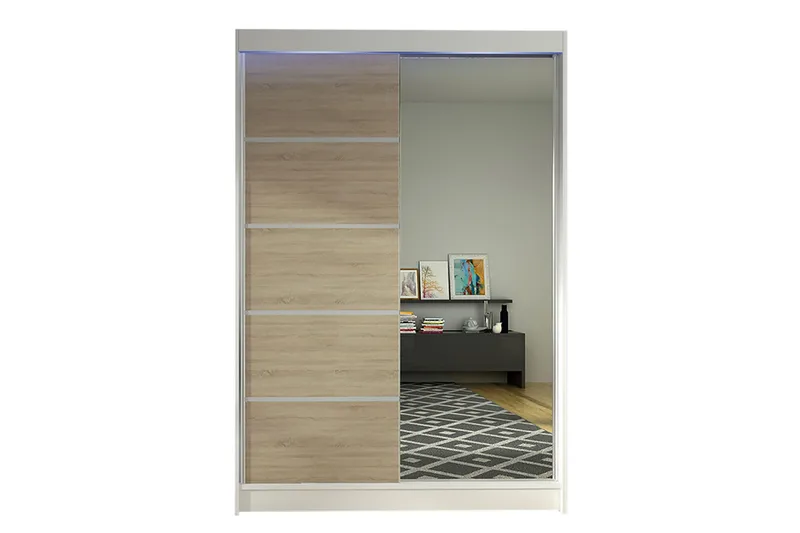 Garderobe + LED - Hvit / Eik - Oppbevaring - Klesoppbevaring - Garderober & garderobesystem - Garderobeskap & klesskap