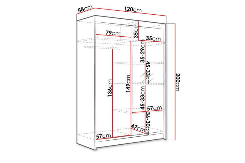 Garderobe + LED - Hvit - Oppbevaring - Klesoppbevaring - Garderober & garderobesystem - Garderobeskap & klesskap