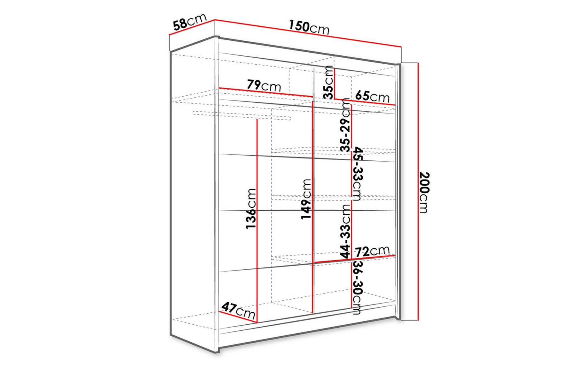 Garderobe + LED - Svart / Hvit - Oppbevaring - Klesoppbevaring - Garderober & garderobesystem