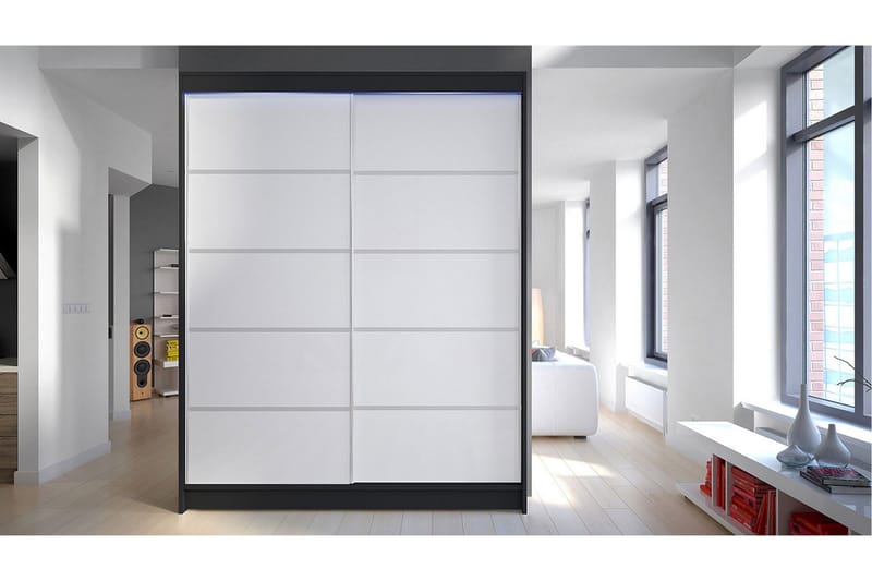 Garderobe + LED - Svart / Hvit - Garderobeskap & klesskap - Garderober & garderobesystem