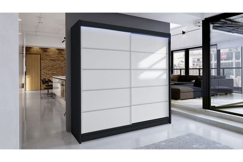 Garderobe + LED - Svart / Hvit - Garderober & garderobesystem