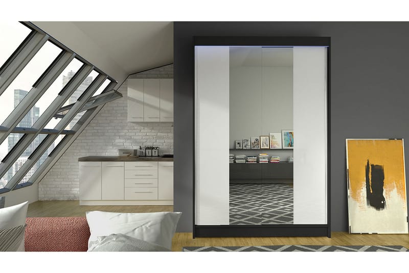 Garderobe + LED - Svart / Hvit - Oppbevaring - Klesoppbevaring - Garderober & garderobesystem - Garderobeskap & klesskap