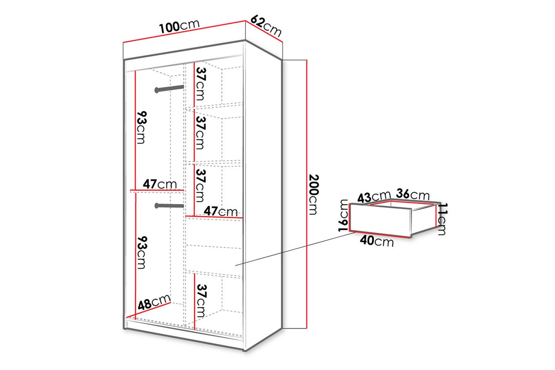Garderobe 100 - Hvit|Svart - Oppbevaring - Klesoppbevaring - Garderober & garderobesystem