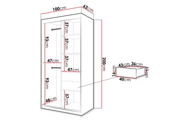 Garderobe 100 - Hvit|Svart - Oppbevaring - Klesoppbevaring - Garderober & garderobesystem