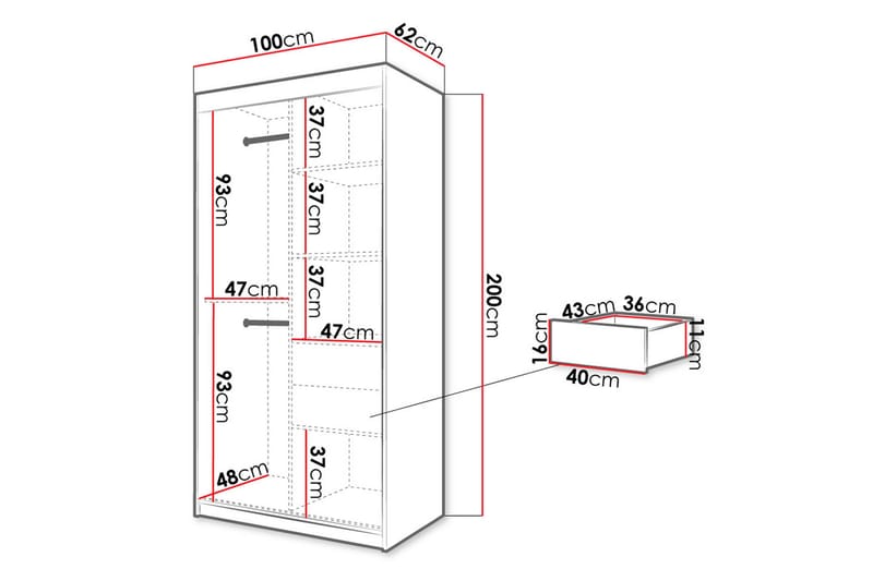 Garderobe 100 - Hvit|Svart - Oppbevaring - Klesoppbevaring - Garderober & garderobesystem