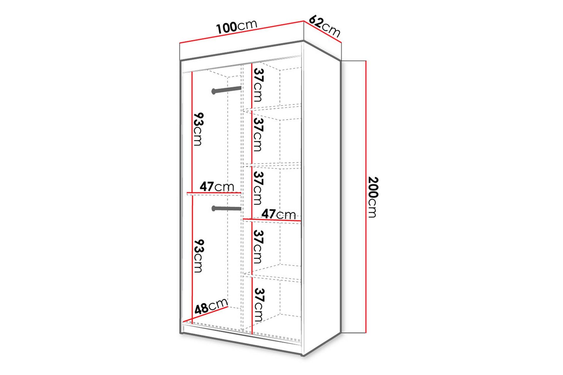 Garderobe 100 - Hvit|Svart - Oppbevaring - Klesoppbevaring - Garderober & garderobesystem