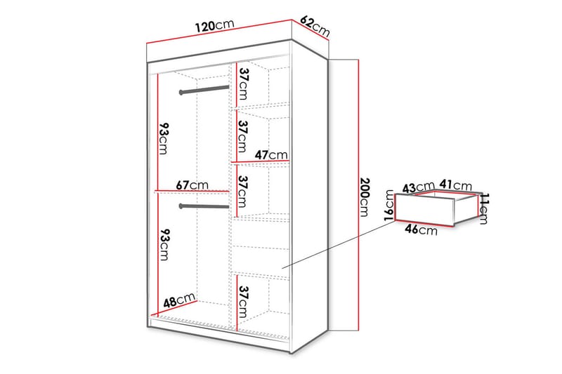 Garderobe 120 - Hvit|Svart - Oppbevaring - Klesoppbevaring - Garderober & garderobesystem
