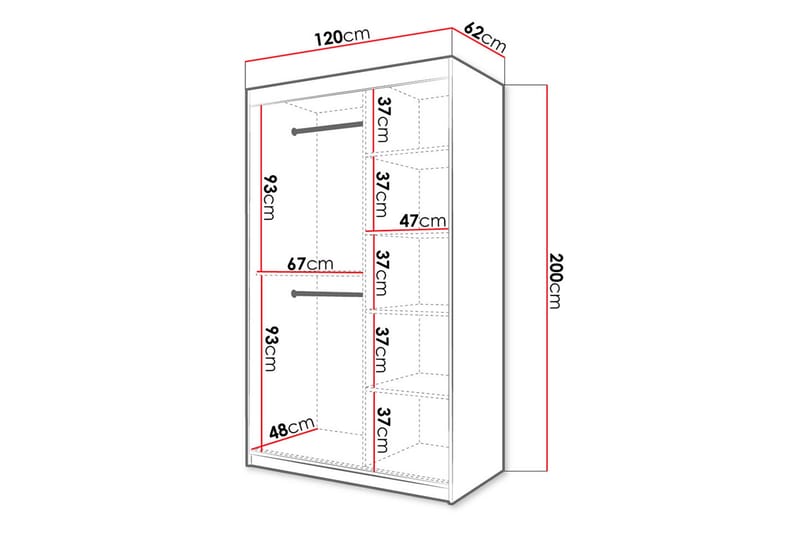 Garderobe 120 - Hvit|Svart - Oppbevaring - Klesoppbevaring - Garderober & garderobesystem