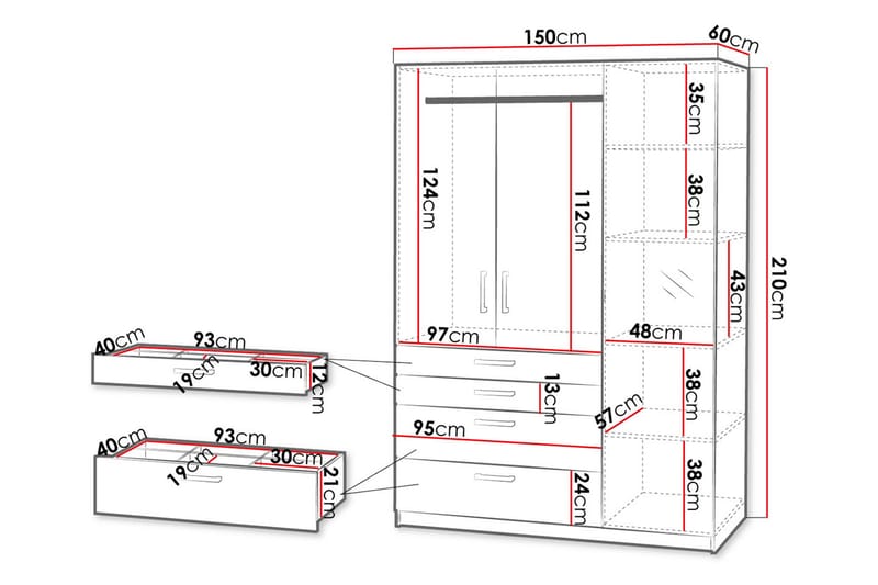 Garderobe 150 - Hvit - Oppbevaring - Klesoppbevaring - Garderober & garderobesystem