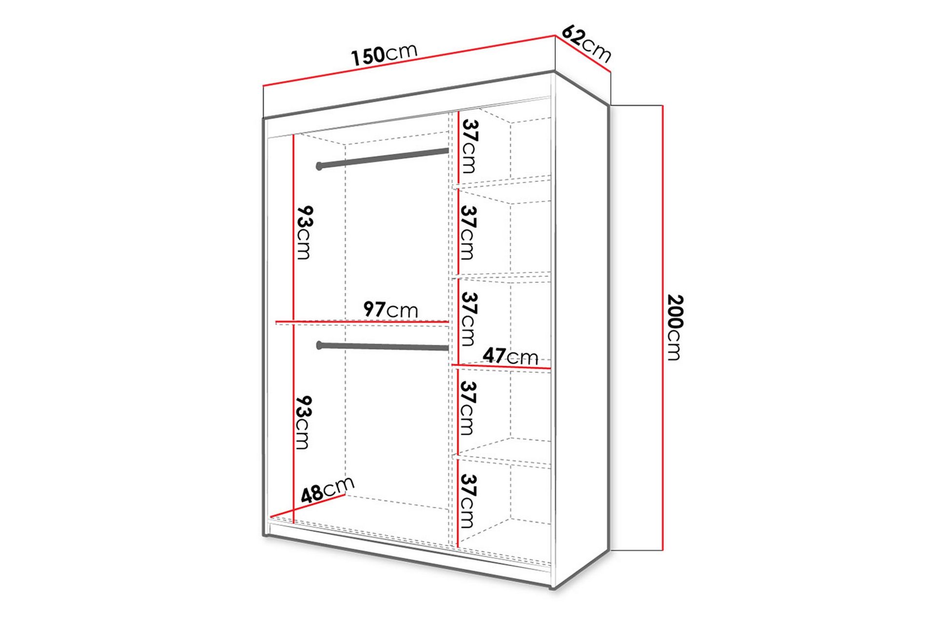 Garderobe 150 - Svart|Natur - Oppbevaring - Klesoppbevaring - Garderober & garderobesystem
