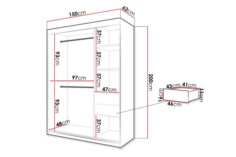 Garderobe 150 - Svart|Natur - Oppbevaring - Klesoppbevaring - Garderober & garderobesystem