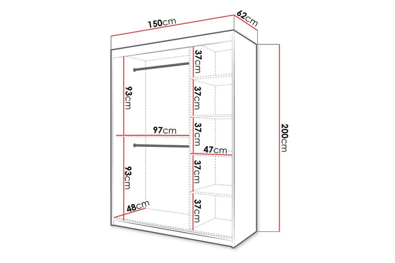 Garderobe 150 - Svart|Natur - Oppbevaring - Klesoppbevaring - Garderober & garderobesystem