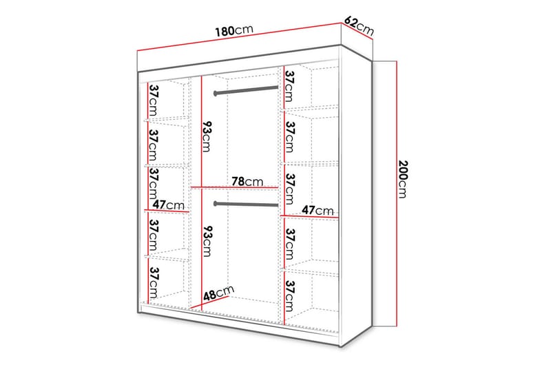 Garderobe 180 - Hvit|Svart - Garderober & garderobesystem - Garderobeskap & klesskap