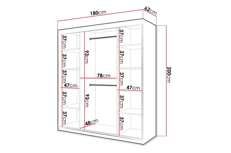 Garderobe 180 - Hvit|Svart - Oppbevaring - Klesoppbevaring - Garderober & garderobesystem