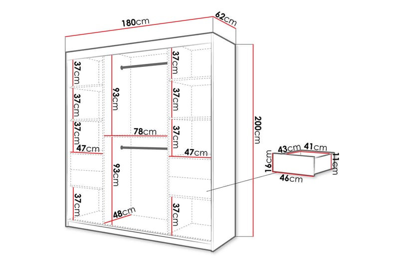 Garderobe 180 - Svart|Natur - Oppbevaring - Klesoppbevaring - Garderober & garderobesystem