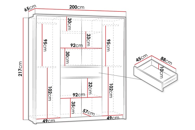 Garderobe 200 cm - Hvit - Oppbevaring - Klesoppbevaring - Garderober & garderobesystem