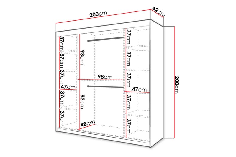 Garderobe 200 - Hvit|Svart - Oppbevaring - Klesoppbevaring - Garderober & garderobesystem