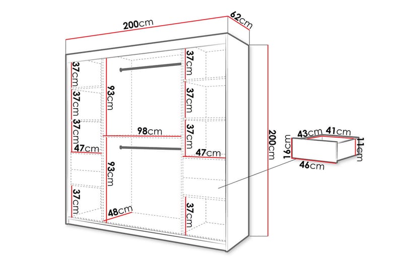 Garderobe 200 - Svart|Natur - Oppbevaring - Klesoppbevaring - Garderober & garderobesystem