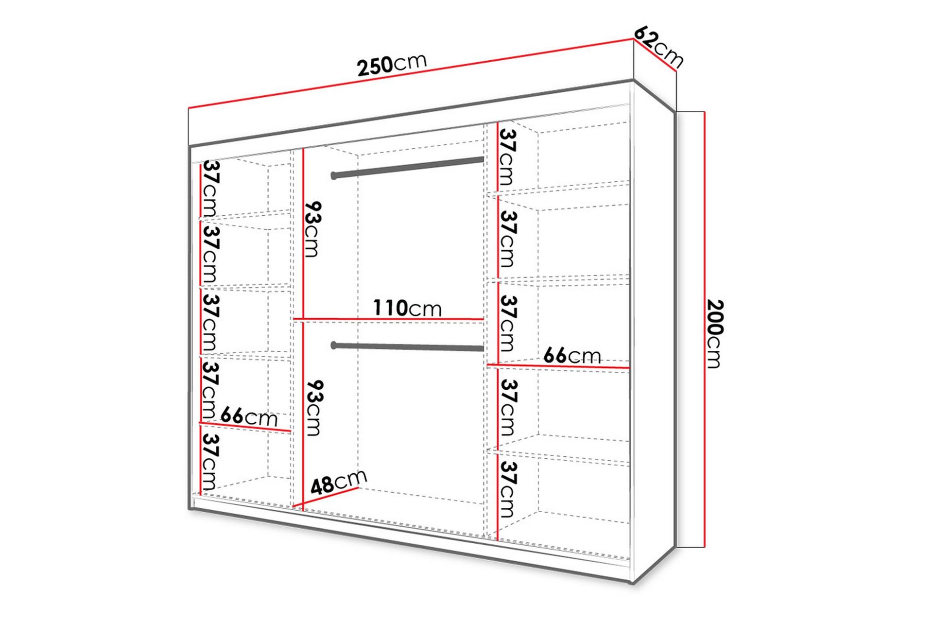 Garderobe 250 - Hvit|Svart - Oppbevaring - Klesoppbevaring - Garderober & garderobesystem