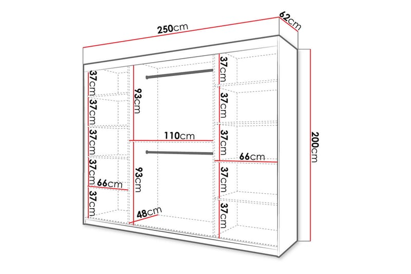 Garderobe 250 - Hvit|Svart - Oppbevaring - Klesoppbevaring - Garderober & garderobesystem