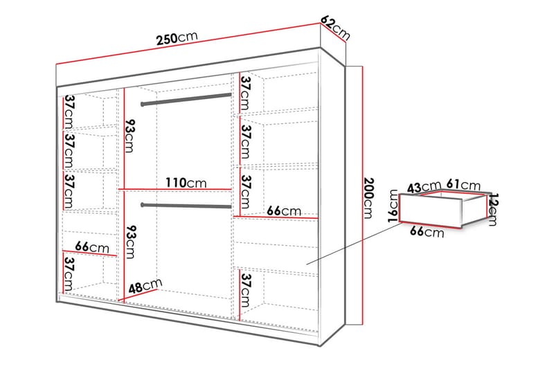 Garderobe 250 - Hvit|Svart - Oppbevaring - Klesoppbevaring - Garderober & garderobesystem