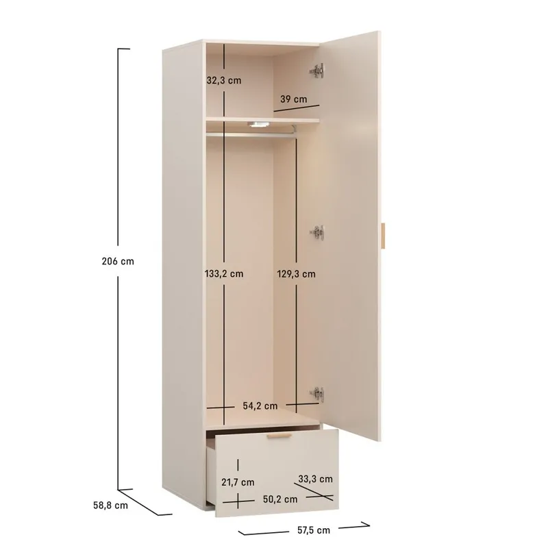 Garderobe 4 You Fresh 1 Dør - Eik - Oppbevaring - Klesoppbevaring - Garderober & garderobesystem - Garderobeskap & klesskap