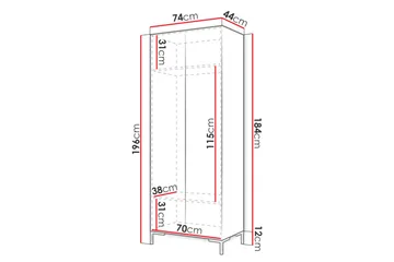 Garderobe 74 cm i Malt Tre - Hvit|Gull - Oppbevaring - Klesoppbevaring - Garderober & garderobesystem