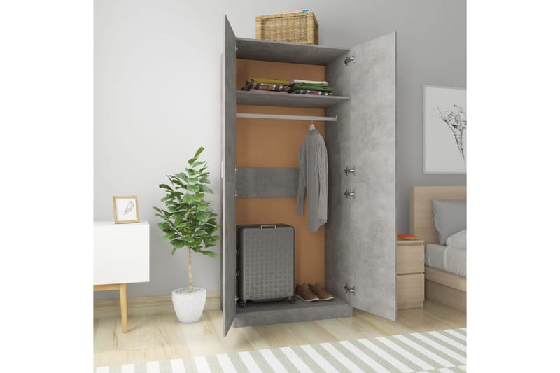 Garderobe betonggrå 90x52x200 cm sponplate - Oppbevaring - Klesoppbevaring - Garderober & garderobesystem