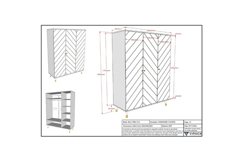 Garderobe Billy Hvit 3-dører - 3-dører - Oppbevaring - Klesoppbevaring - Garderober & garderobesystem
