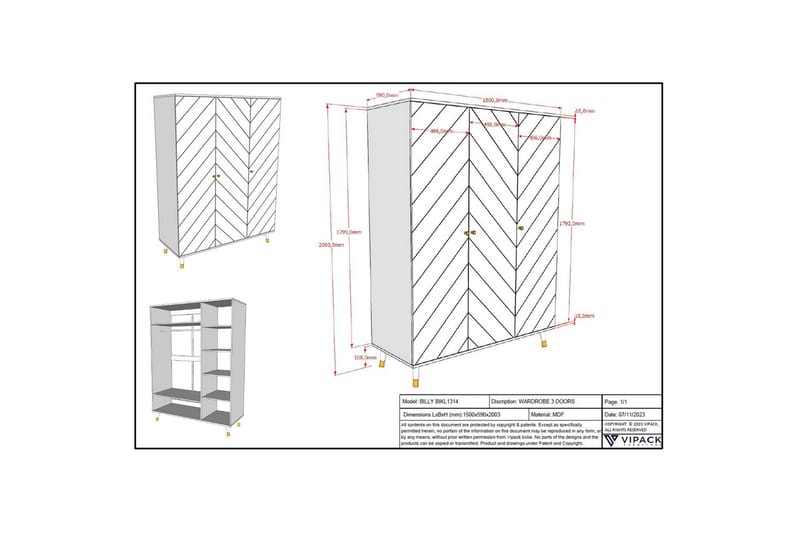 Garderobe Billy Hvit 3-dører - 3-dører - Oppbevaring - Klesoppbevaring - Garderober & garderobesystem