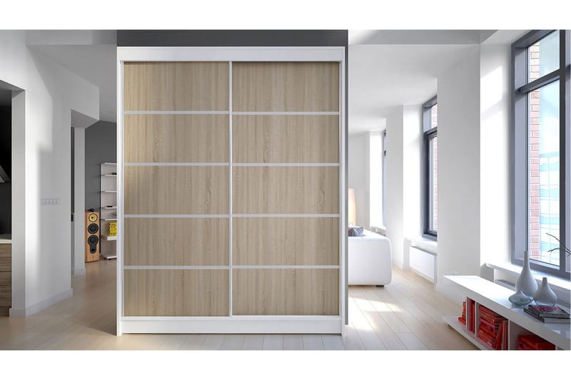 Garderobe Camino LED-belysning - Hvit/Eik - Oppbevaring - Klesoppbevaring - Garderober & garderobesystem