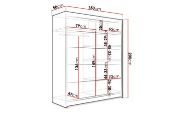 Garderobe Camino LED-belysning - Hvit/Eik - Oppbevaring - Klesoppbevaring - Garderober & garderobesystem