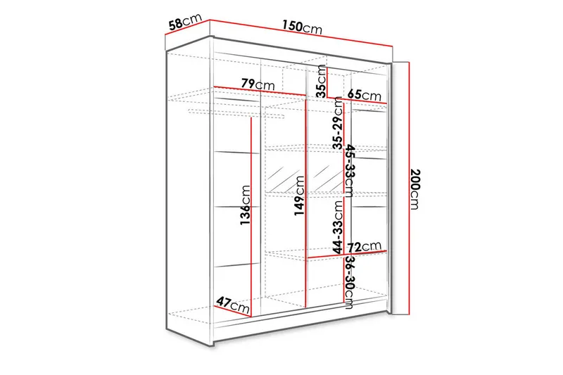 Garderobe Camino LED-belysning - Svart/Hvit - Oppbevaring - Klesoppbevaring - Garderober & garderobesystem