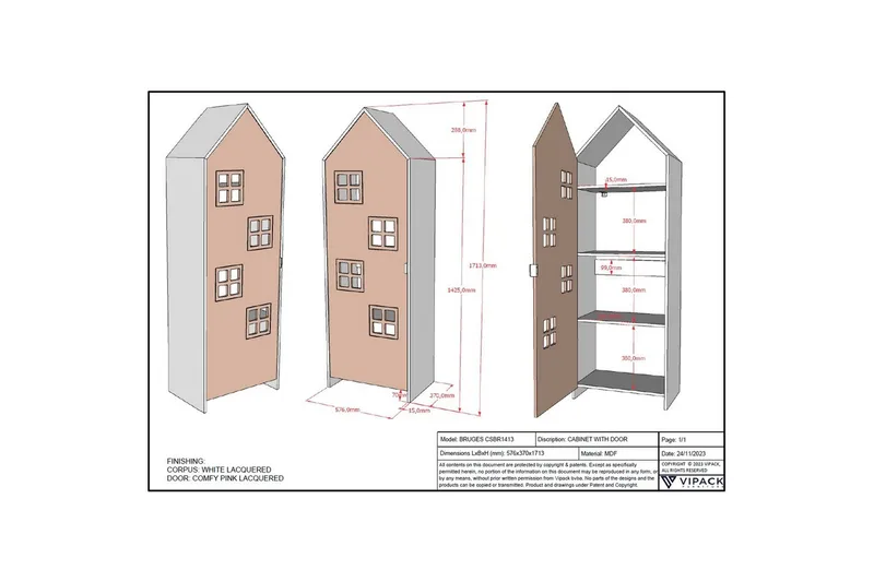 Garderobe Casami Brugge Rosa - Rosa - Oppbevaring - Klesoppbevaring - Garderober & garderobesystem