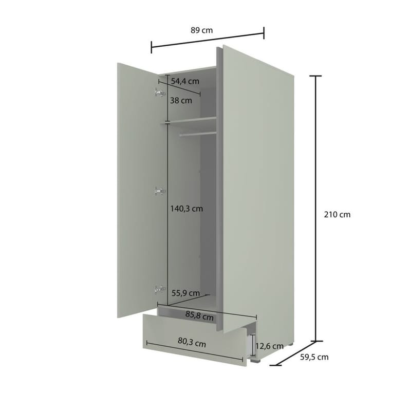 Garderobe Cross S 2 Dører 1 Skuff - Grønn - Oppbevaring - Klesoppbevaring - Garderober & garderobesystem