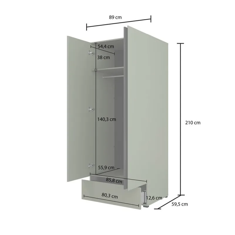 Garderobe Cross S 2 Dører 1 Skuff - Grønn - Oppbevaring - Klesoppbevaring - Garderober & garderobesystem