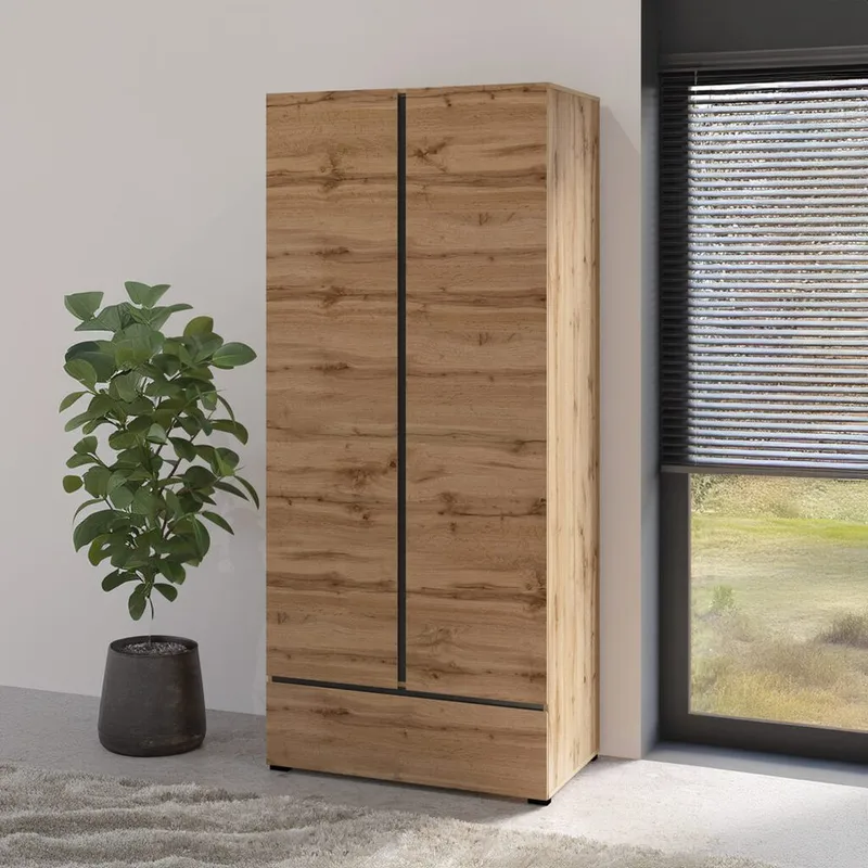 Garderobe Cross S 2 Dører 1 Skuff - Wotan eik - Oppbevaring - Klesoppbevaring - Garderober & garderobesystem