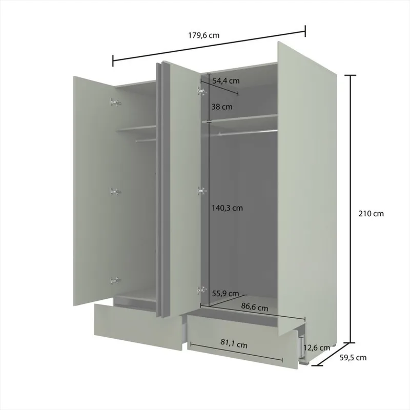 Garderobe Cross S 4 Dører med 2 Skuffer - Grønn - Oppbevaring - Klesoppbevaring - Garderober & garderobesystem