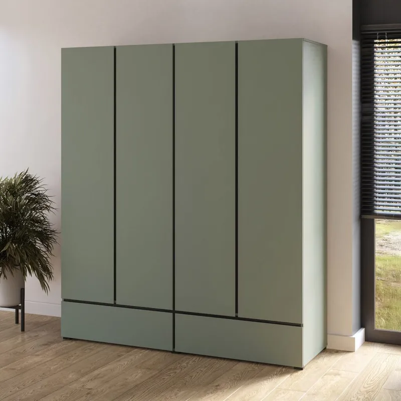 Garderobe Cross S 4 Dører med 2 Skuffer - Grønn - Oppbevaring - Klesoppbevaring - Garderober & garderobesystem