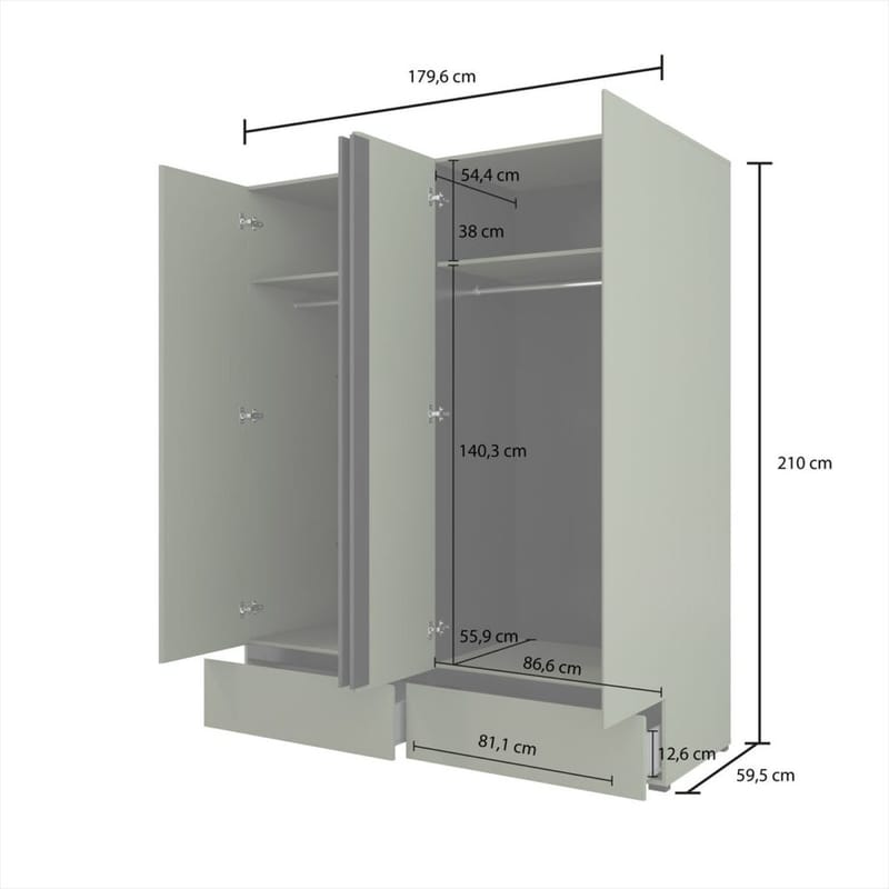 Garderobe Cross S 4 Dører med 2 Skuffer - Grønn - Oppbevaring - Klesoppbevaring - Garderober & garderobesystem