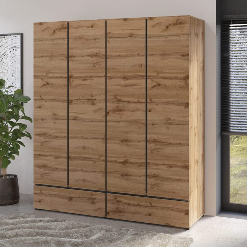 Garderobe Cross S 4 Dører med 2 Skuffer - Wotan eik - Oppbevaring - Klesoppbevaring - Garderober & garderobesystem