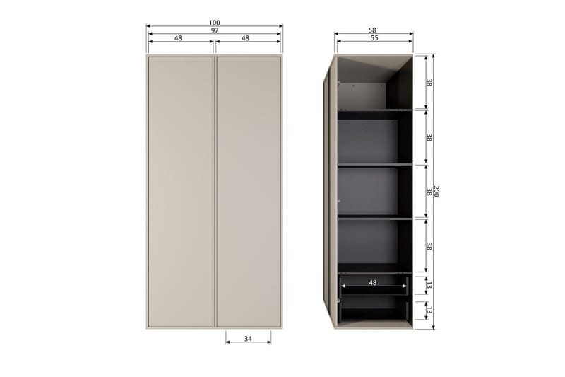 Garderobe Daglig 200x100 cm, Doble dører - 200x100 cm, Doble dører - Oppbevaring - Klesoppbevaring - Garderober & garderobesystem - Garderobeskap & klesskap