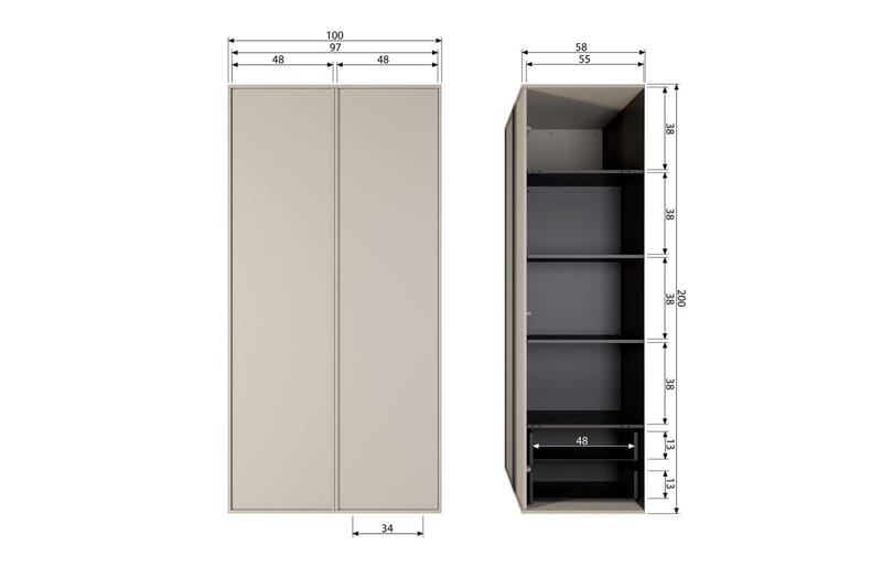 Garderobe Daglig 200x100 cm, Doble dører - 200x100 cm, Doble dører - Oppbevaring - Klesoppbevaring - Garderober & garderobesystem - Garderobeskap & klesskap