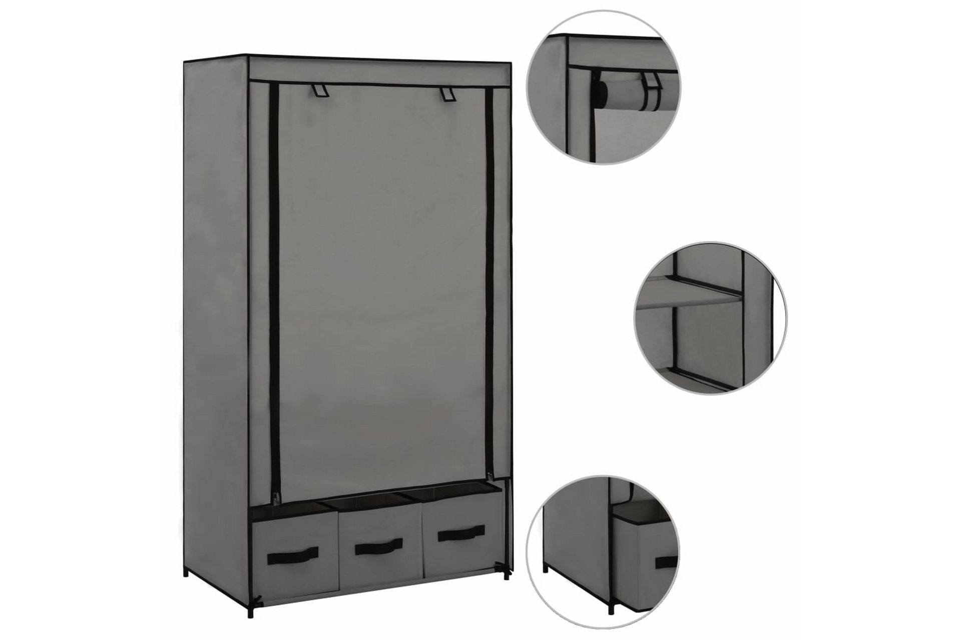 Garderobe grå 87x49x159 cm stoff - Oppbevaring - Klesoppbevaring - Garderober & garderobesystem