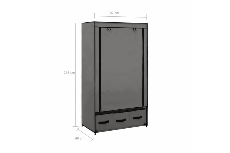 Garderobe grå 87x49x159 cm stoff - Oppbevaring - Klesoppbevaring - Garderober & garderobesystem