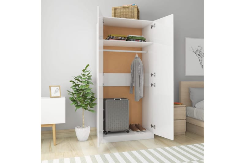 Garderobe høyglans hvit 90x52x200 cm sponplate - Oppbevaring - Klesoppbevaring - Garderober & garderobesystem