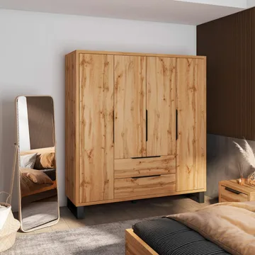 Garderobe Halle S 4 dører med 2 skuffer - Oppbevaring - Klesoppbevaring - Garderober & garderobesystem