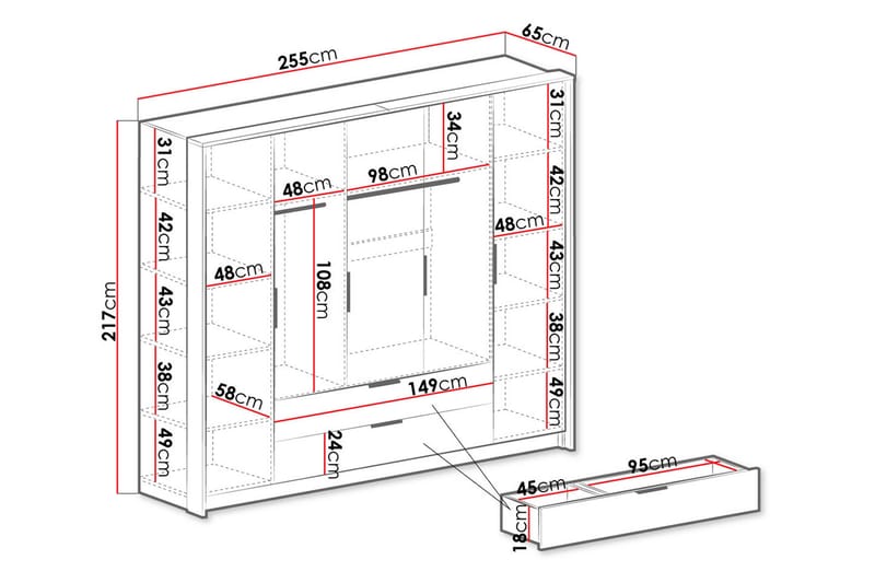 Garderobe - Hvit|Eik - Oppbevaring - Klesoppbevaring - Garderober & garderobesystem