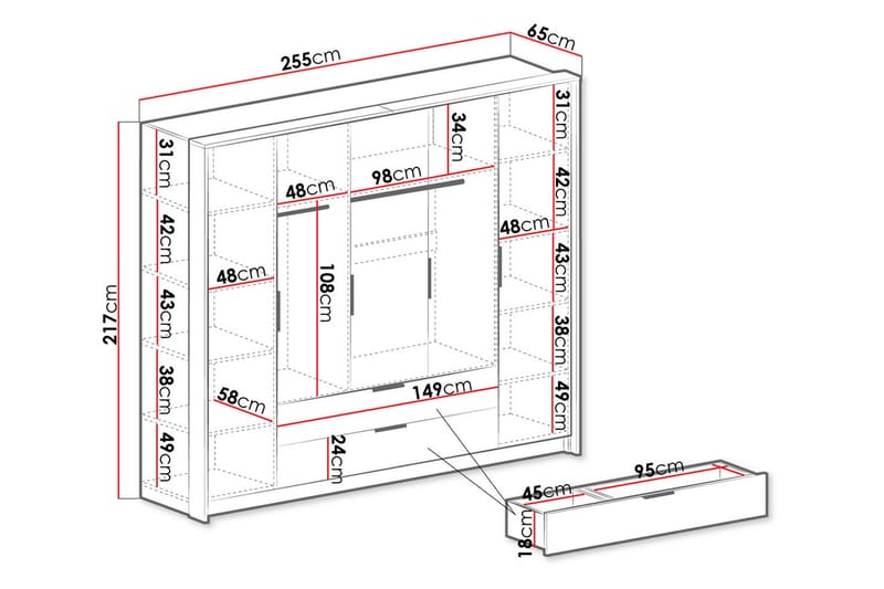 Garderobe - Hvit|Eik - Oppbevaring - Klesoppbevaring - Garderober & garderobesystem